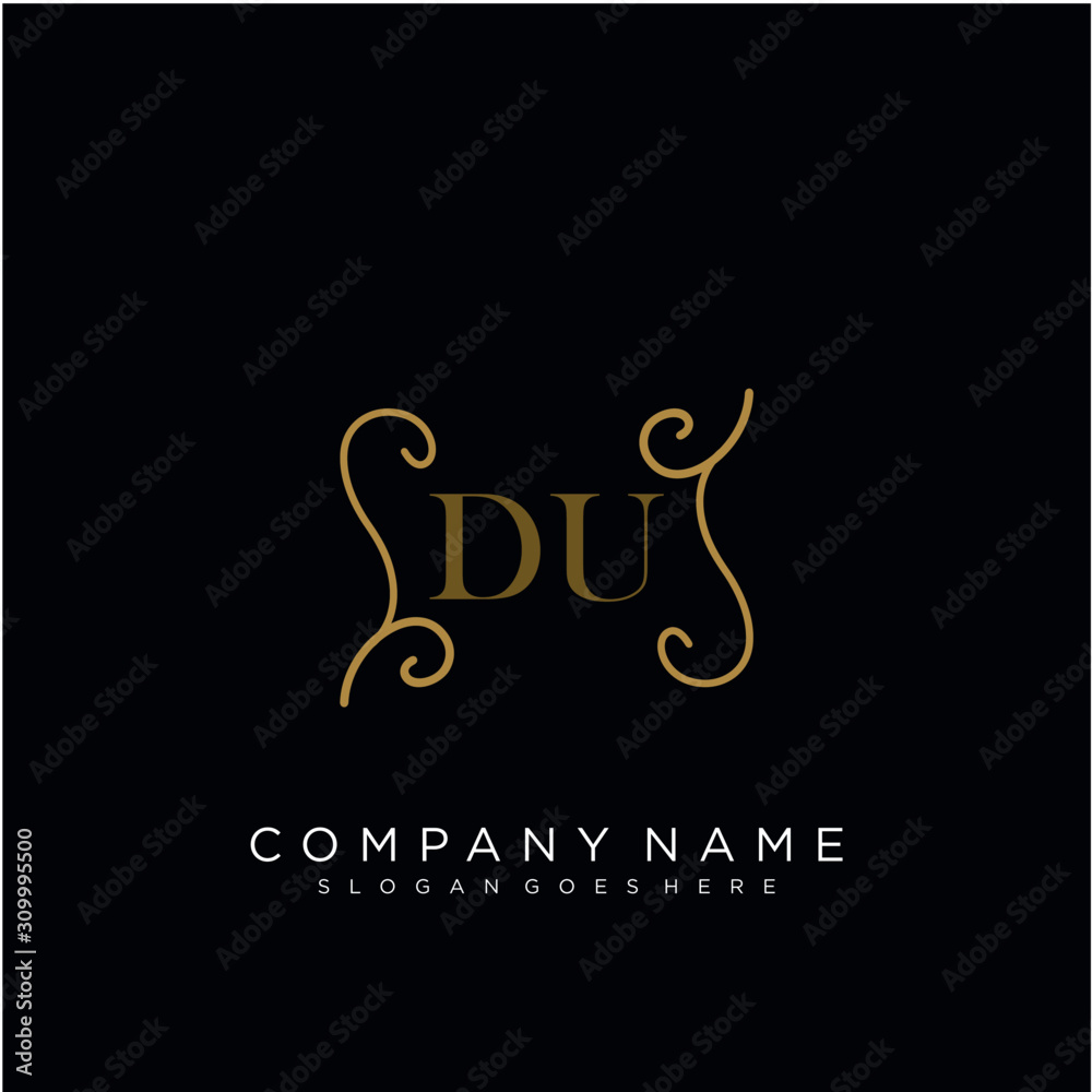 Initial letter DU logo luxury vector mark, gold color elegant classical