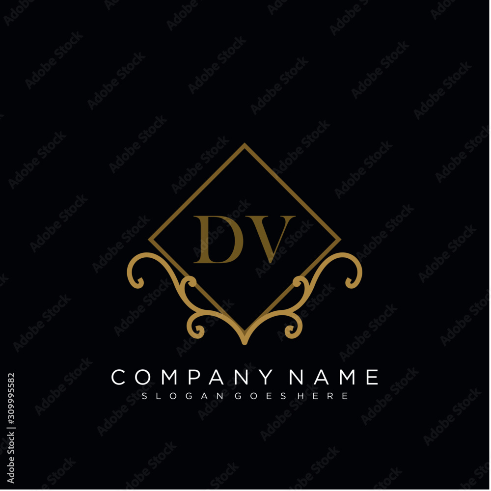 Initial letter DV logo luxury vector mark, gold color elegant classical