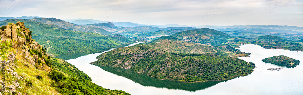 View of the Kestel Dam reservoir from the Pergamon Acropolis in Turkey