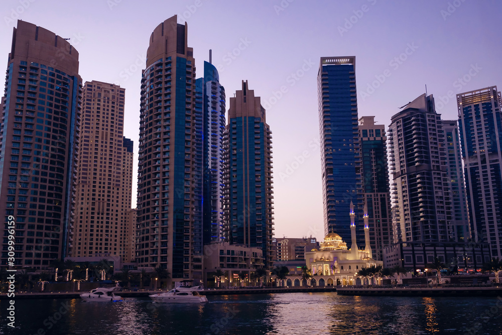 Beautiful night city, cityscape of Dubai, United Arab Emirates