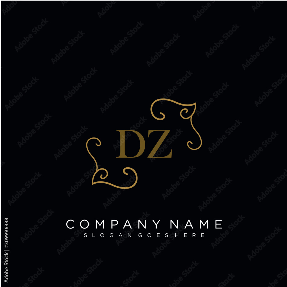  Initial letter DZ logo luxury vector mark, gold color elegant classical 