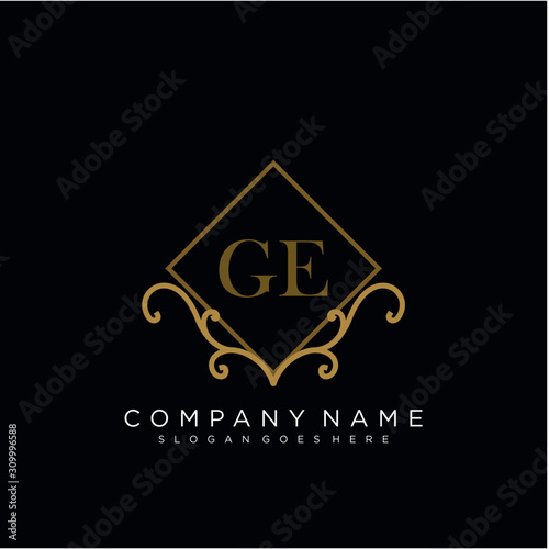  Initial letter GE logo luxury vector mark, gold color elegant classical 