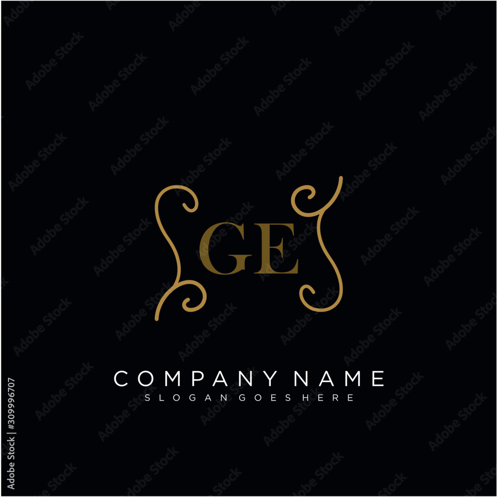  Initial letter GE logo luxury vector mark, gold color elegant classical 