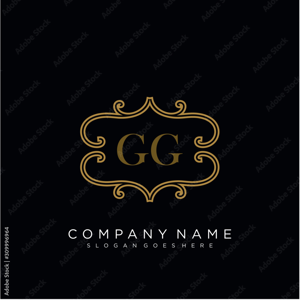  Initial letter GG logo luxury vector mark, gold color elegant classical 