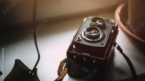 Closeup of vintage analogue camera