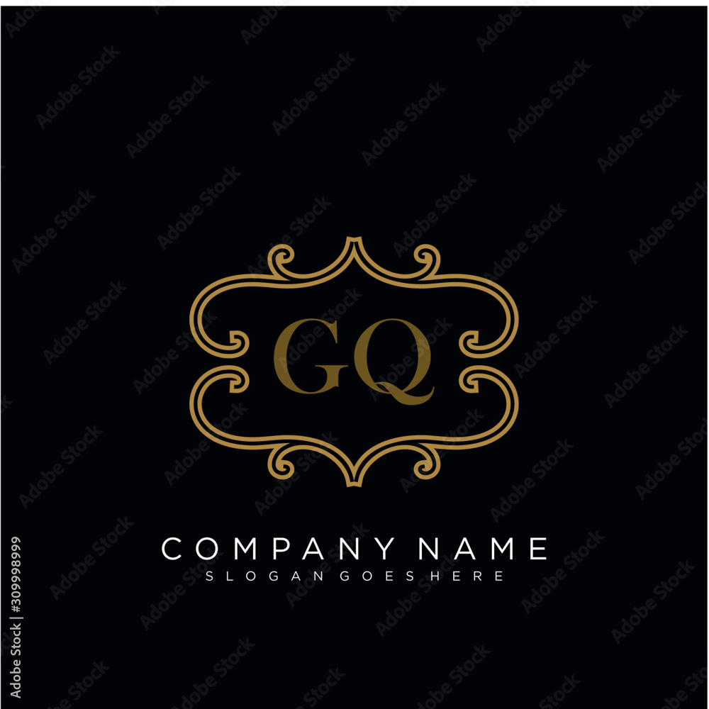  Initial letter GQ logo luxury vector mark, gold color elegant classical 