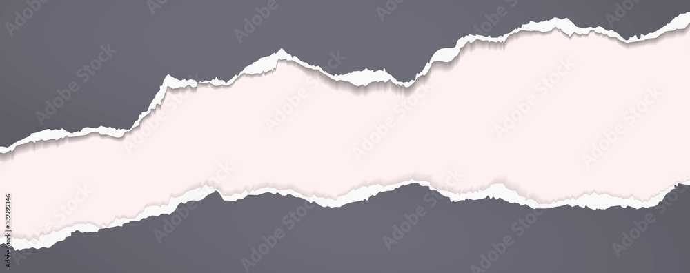 Torn, ripped pieces of horizontal dark grey paper with soft shadow, background for text. Vector illustration