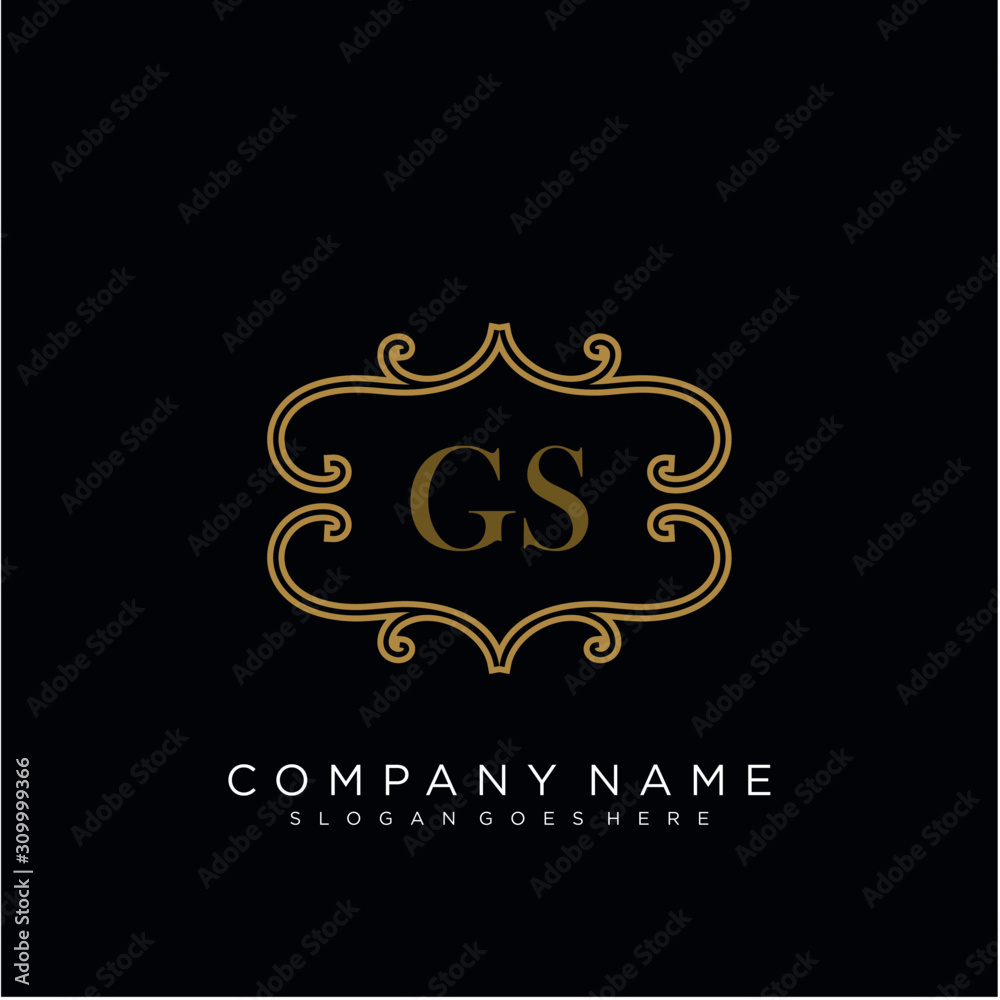  Initial letter GS logo luxury vector mark, gold color elegant classical 