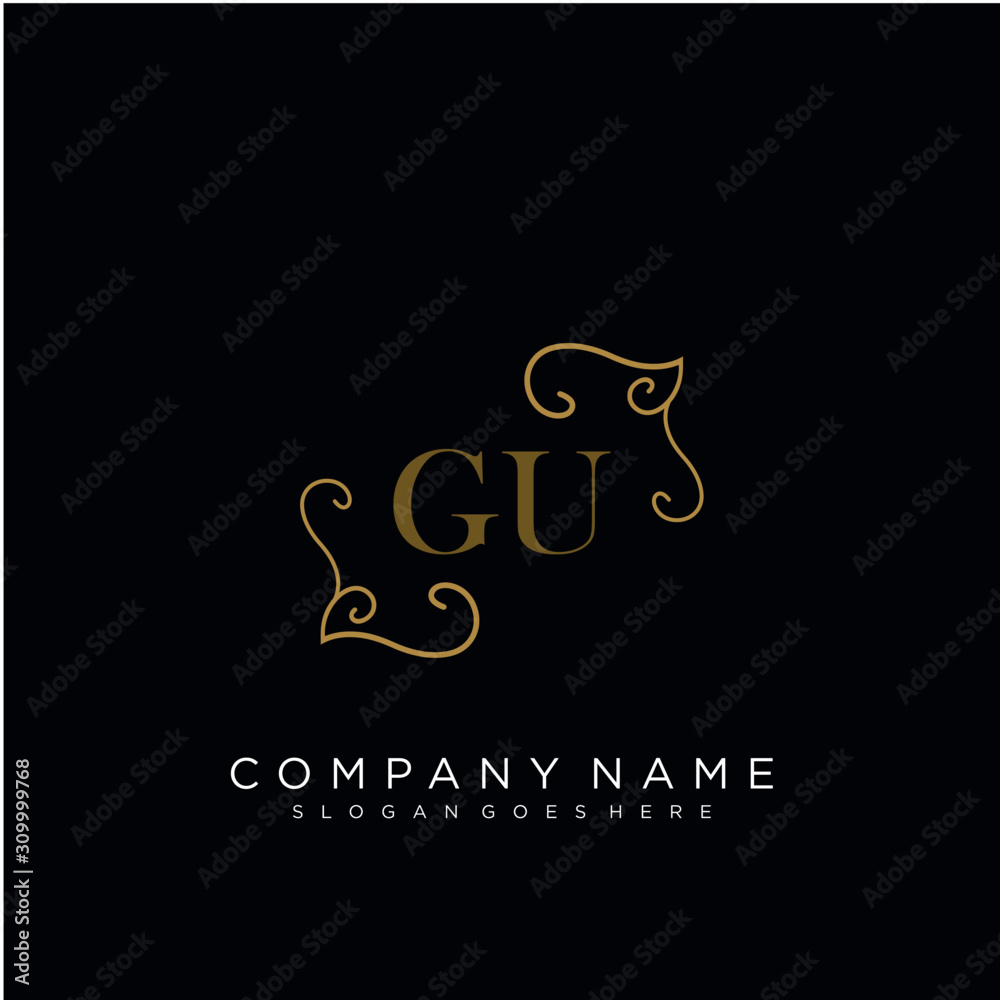 Initial letter GU logo luxury vector mark, gold color elegant classical 
