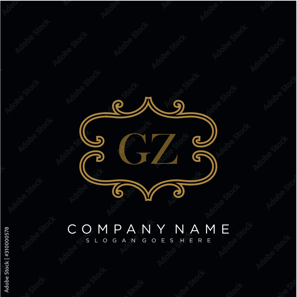  Initial letter GZ logo luxury vector mark, gold color elegant classical 