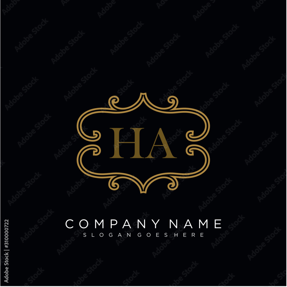 Initial letter HA logo luxury vector mark, gold color elegant classical Initial letter HA logo luxury vector mark, gold color elegant classical