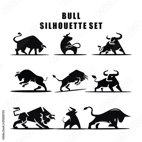 Vector illustration of Bull Silhouette logo icon set