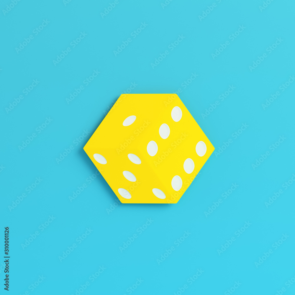 Yellow dice on bright blue background in pastel colors. Minimalism concept Yellow dice on bright blue background in pastel colors. Minimalism concept