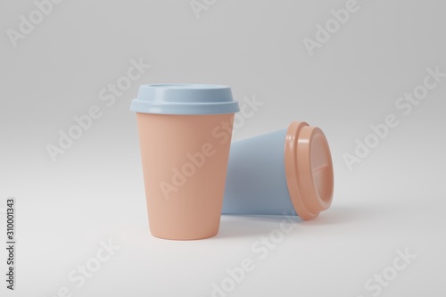 Paper coffee cup mock-up. Render realistic 3d illustration. Package mockup design for branding.