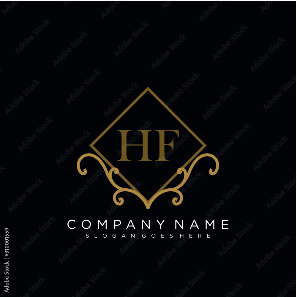  Initial letter HF logo luxury vector mark, gold color elegant classical 