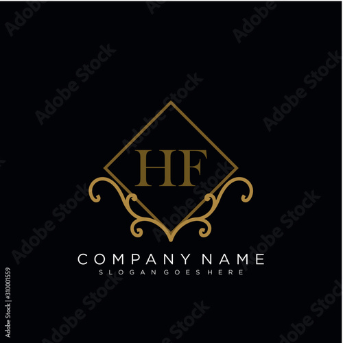  Initial letter HF logo luxury vector mark  gold color elegant classical 