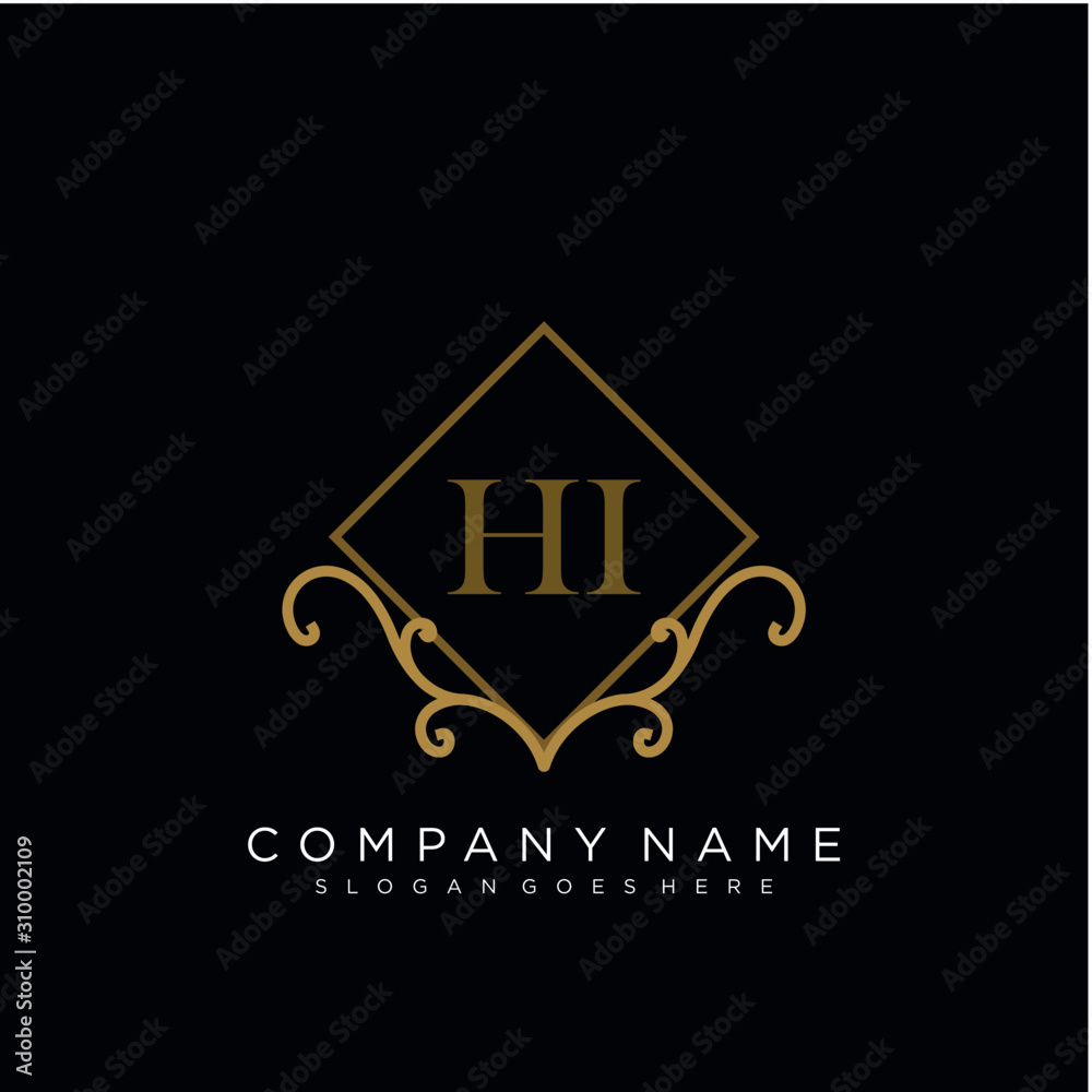  Initial letter HI logo luxury vector mark, gold color elegant classical 