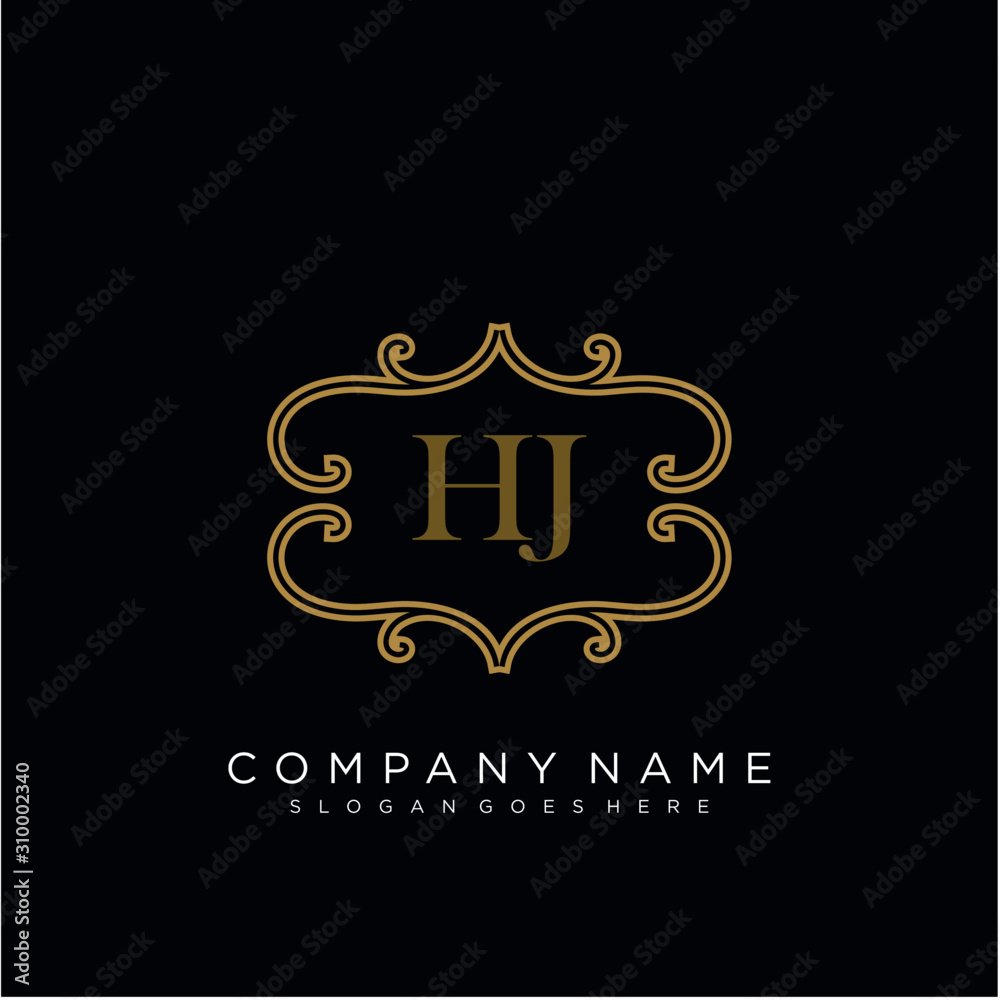  Initial letter HJ logo luxury vector mark, gold color elegant classical 