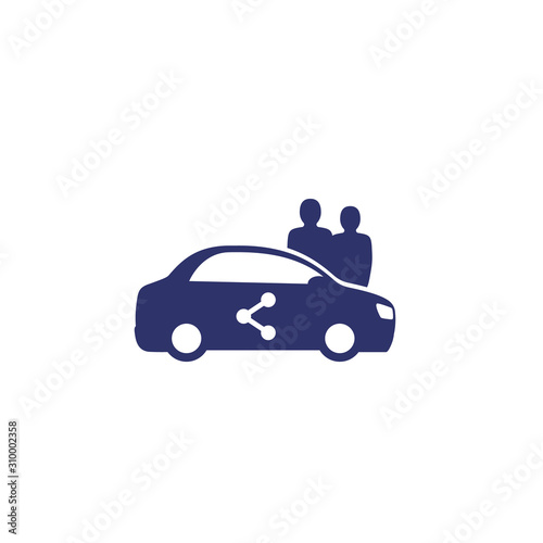 carsharing icon with car and users on white