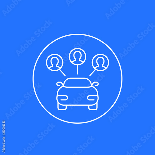 carsharing linear icon with users and car