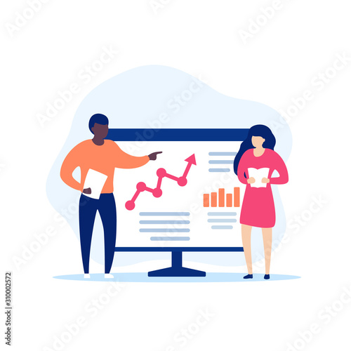 Presentation with business data, vector illustration