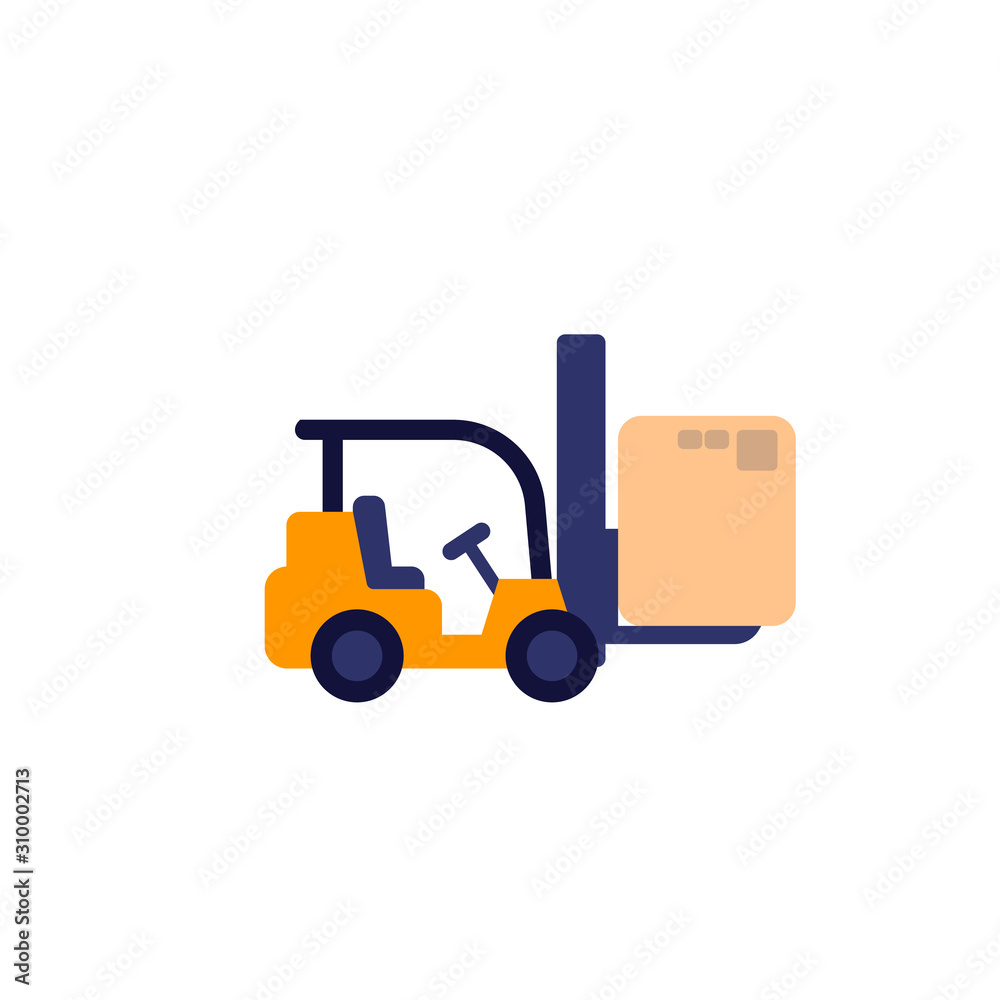 Forklift truck with box vector icon