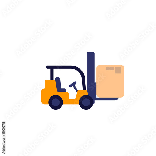 Forklift truck with box vector icon