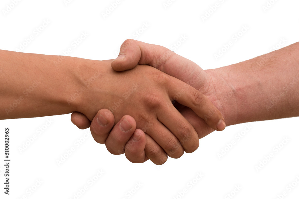 Shaking hands of two male people, on white background, isolated. The concept of bringing agreement, partnership Shaking hands of two male people, on white background, isolated. The concept of bringing agreement, partnership
