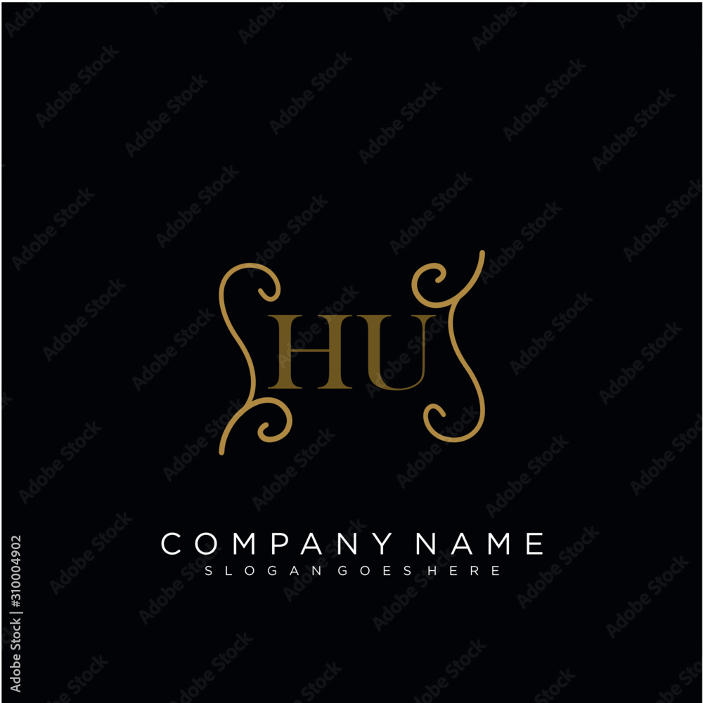 Initial letter HU logo luxury vector mark, gold color elegant classical Initial letter HU logo luxury vector mark, gold color elegant classical