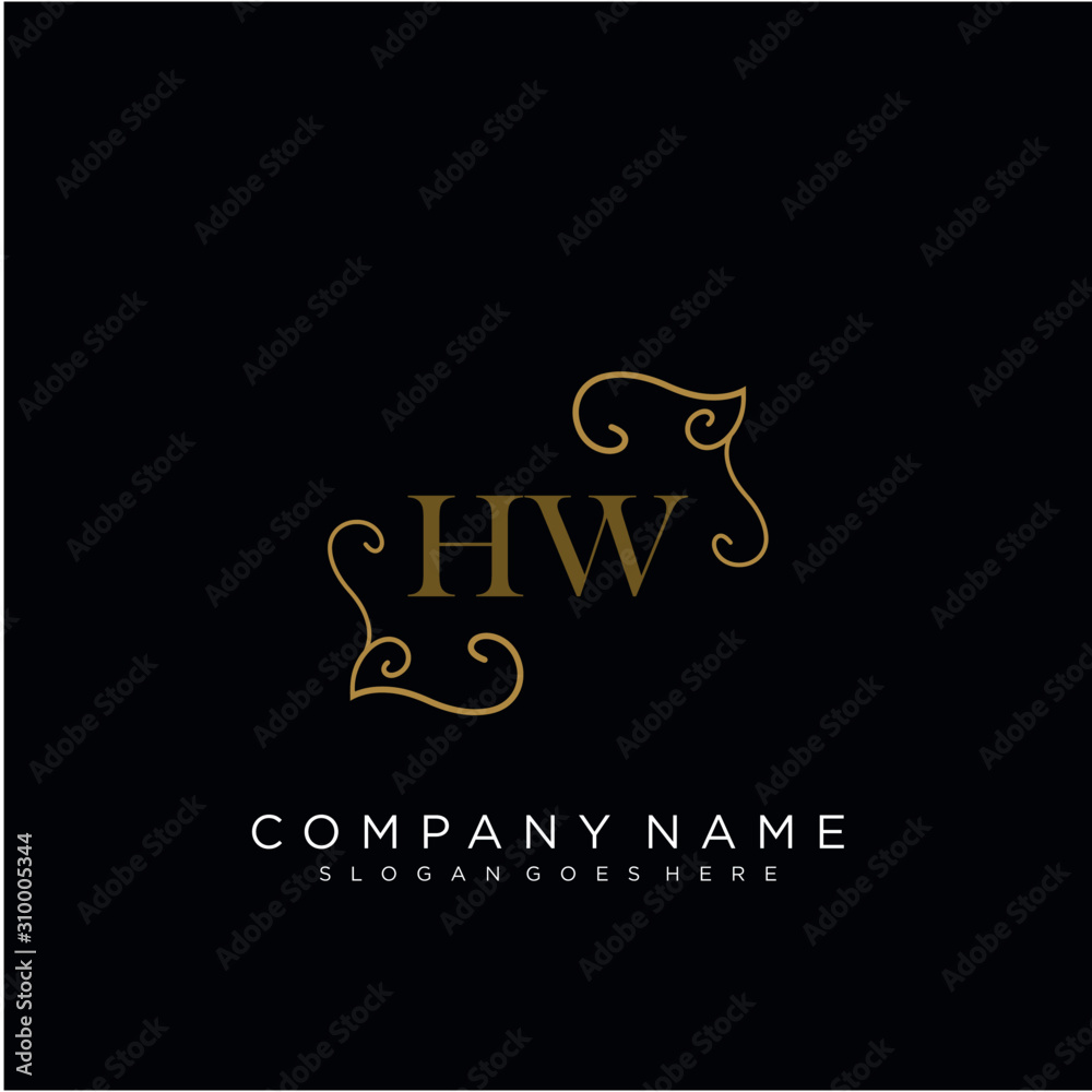  Initial letter HW logo luxury vector mark, gold color elegant classical 