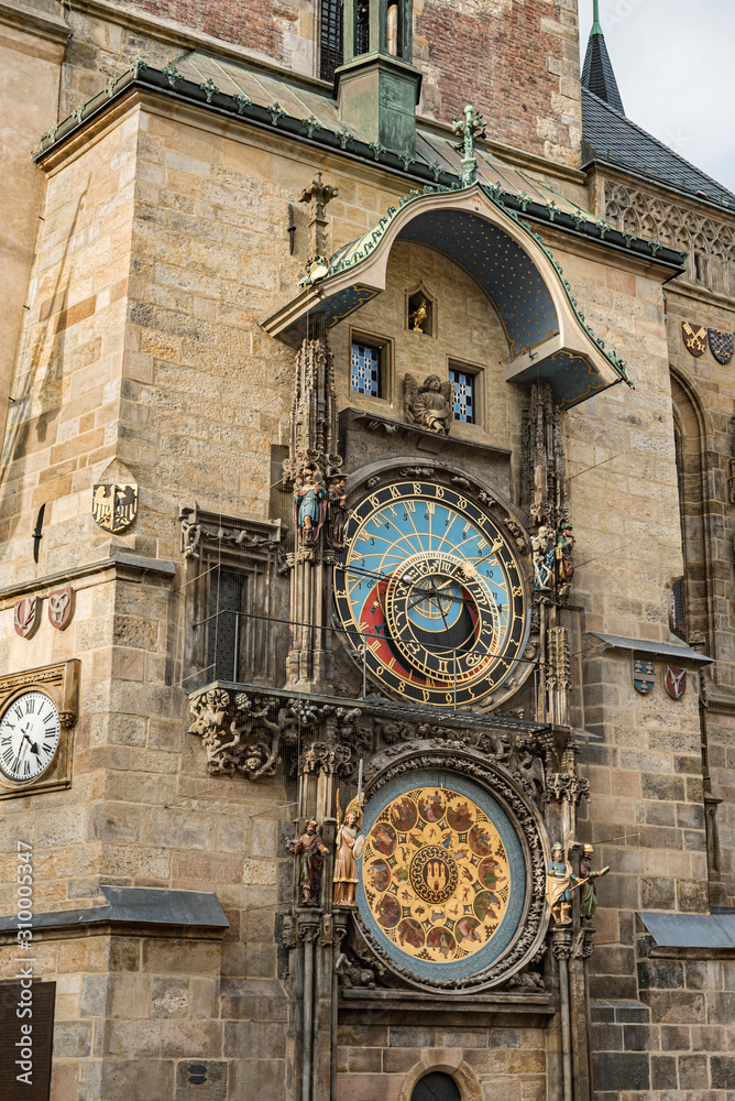 Astronomical Clock and tower in Prague, Czech Republic. Prague’s Astronomical Clock at Old Town City Hall from year 1410. It is the oldest clock of this type still working. Astronomical Clock and tower in Prague, Czech Republic. Prague’s Astronomical Clock at Old Town City Hall from year 1410. It is the oldest clock of this type still working.