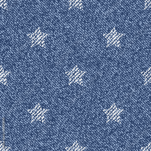 Jeans background with stars. Vector Denim seamless pattern