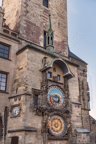 Astronomical Clock and tower in Prague, Czech Republic. Prague’s Astronomical Clock at Old Town City Hall from year 1410. It is the oldest clock of this type still working.