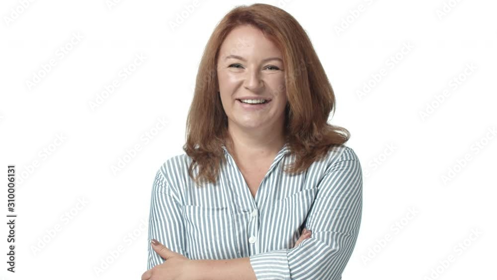 People, insurance and positivity concept. Gorgeous adult mother, woman with red hair, wrinkles, look pleased, winking happily camera and smiling, look confident and satisfied, made good deal People, insurance and positivity concept. Gorgeous adult mother, woman with red hair, wrinkles, look pleased, winking happily camera and smiling, look confident and satisfied, made good deal