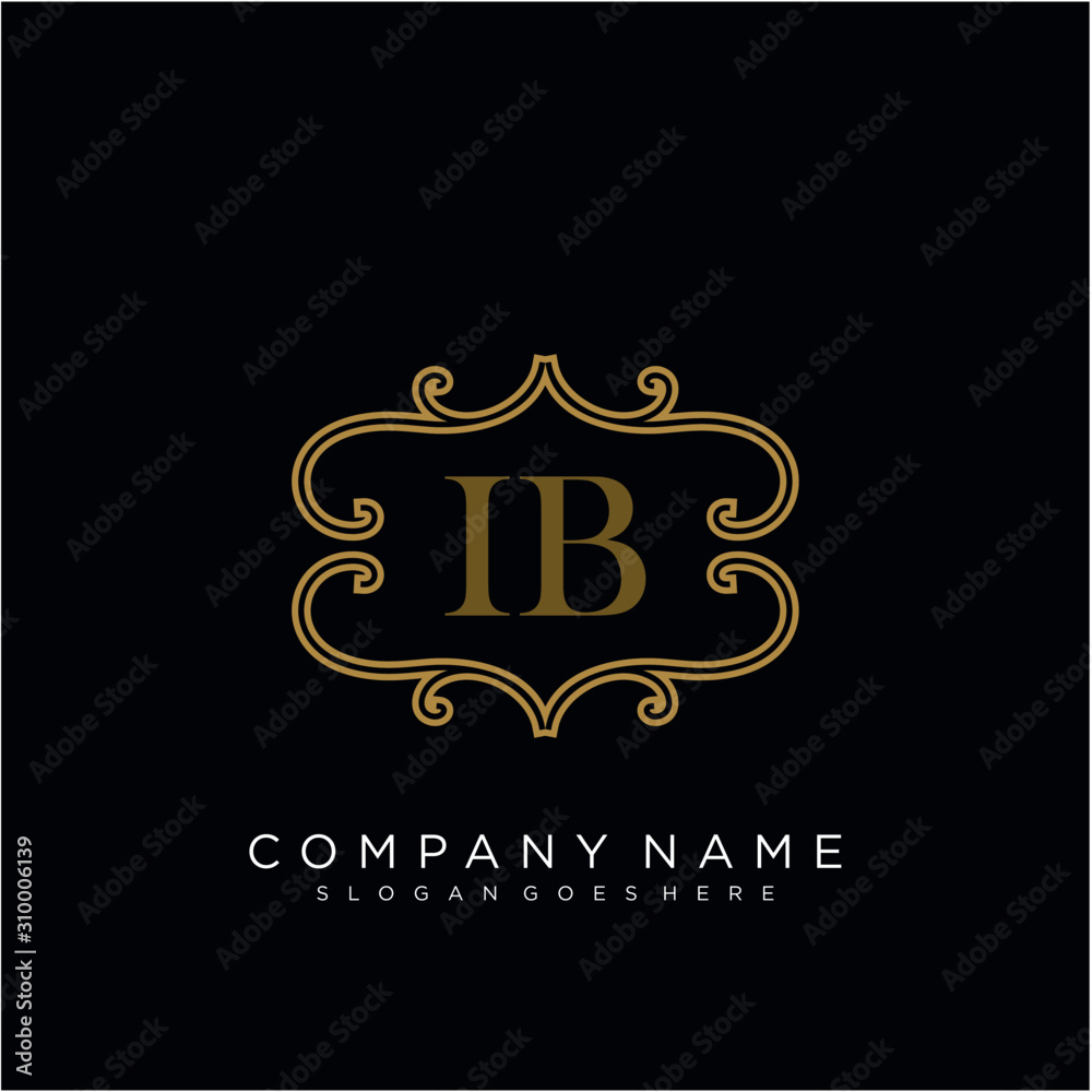 Initial letter IB logo luxury vector mark, gold color elegant classical
