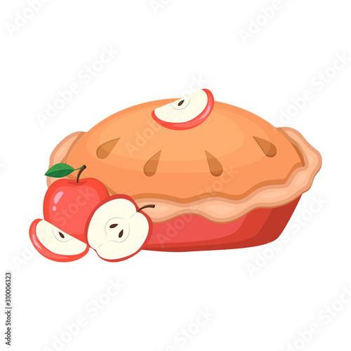 Apple pie vector illustration isolated on white background.