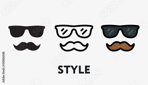 Style Glasses Mustache. Flat Vector Line Icon.