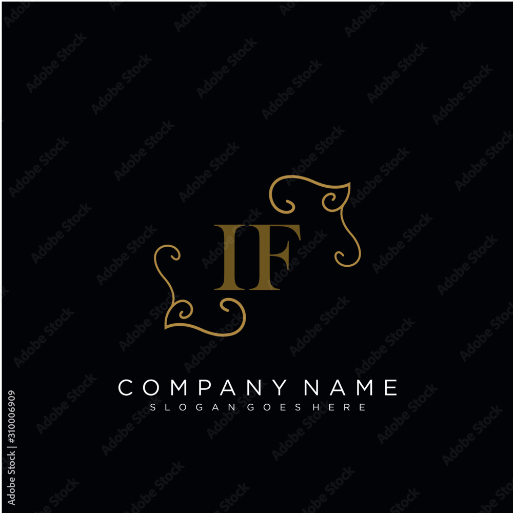 Initial letter IF logo luxury vector mark, gold color elegant classical