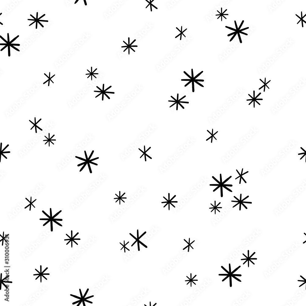 Cute hand drawn star or snow flake seamless vector pattern