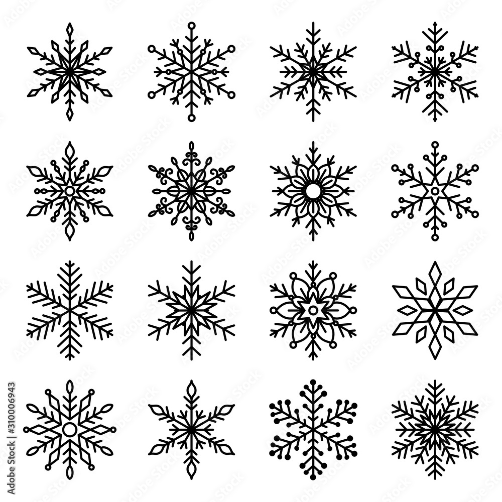 Christmas and winter snow flakes set vector, beautiful collection