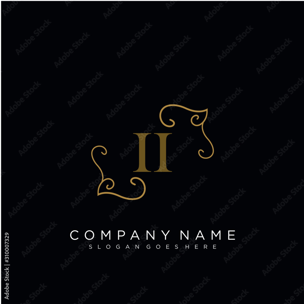Initial letter II logo luxury vector mark, gold color elegant classical
