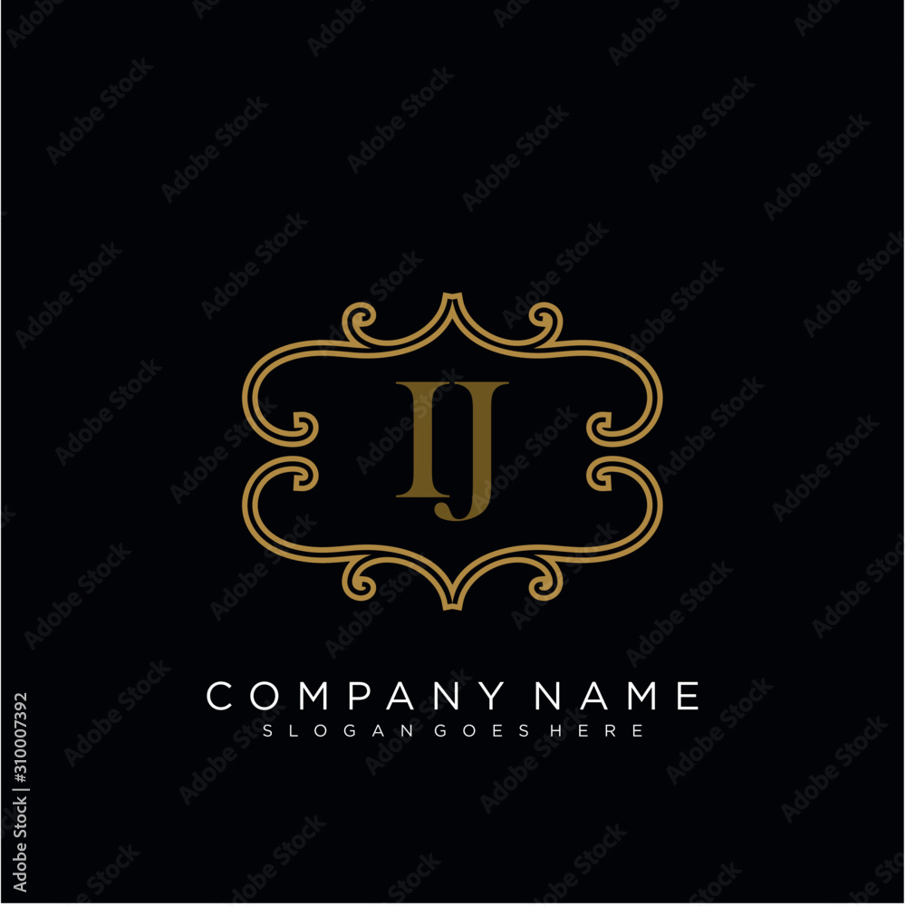 Initial letter IJ logo luxury vector mark, gold color elegant classical