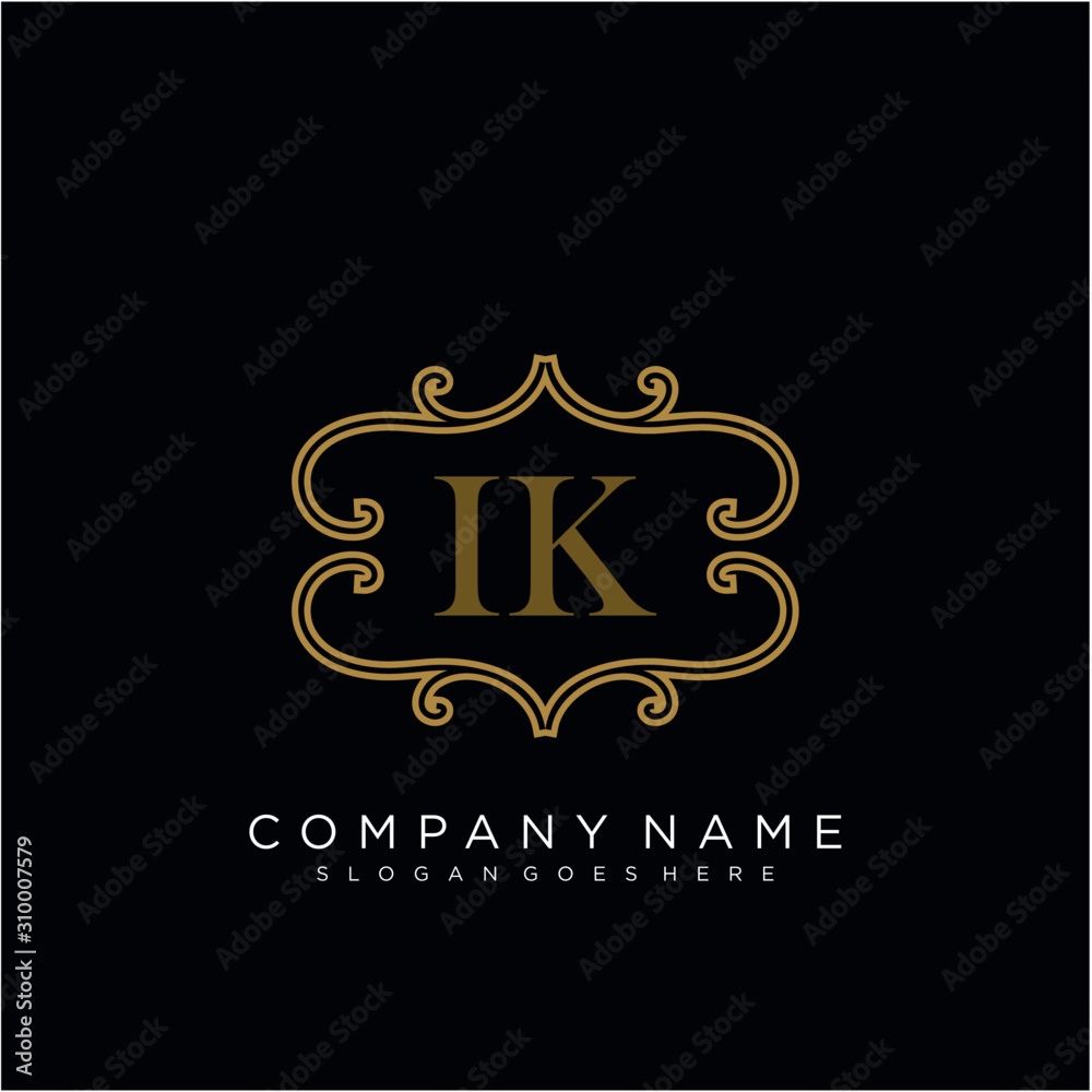 Initial letter IK logo luxury vector mark, gold color elegant classical