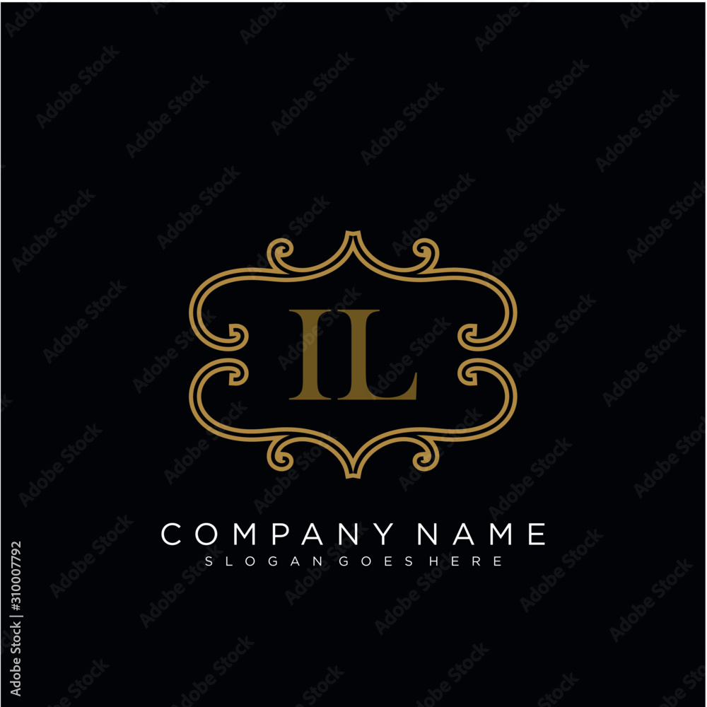Initial letter IL logo luxury vector mark, gold color elegant classical