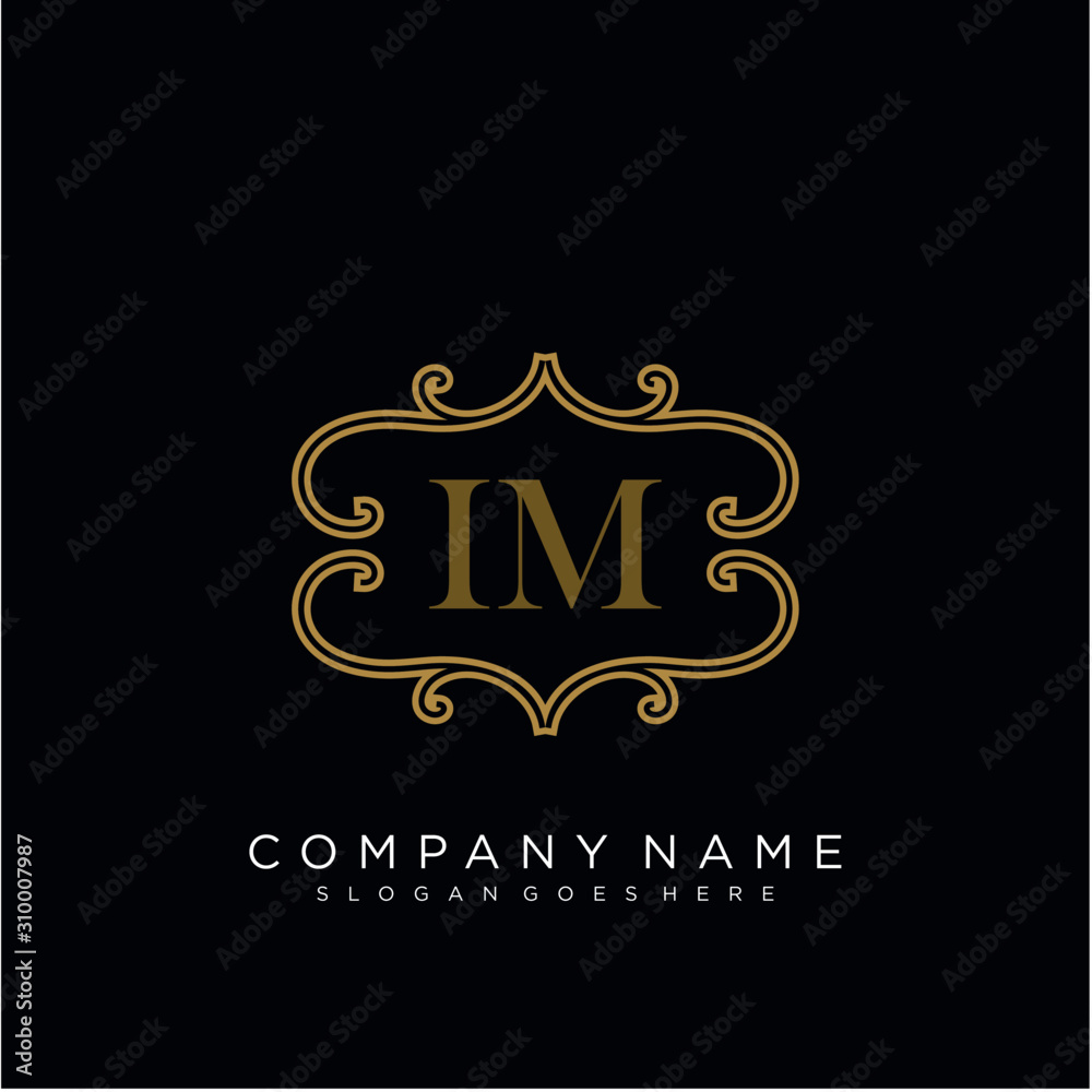 Initial letter IM logo luxury vector mark, gold color elegant classical
