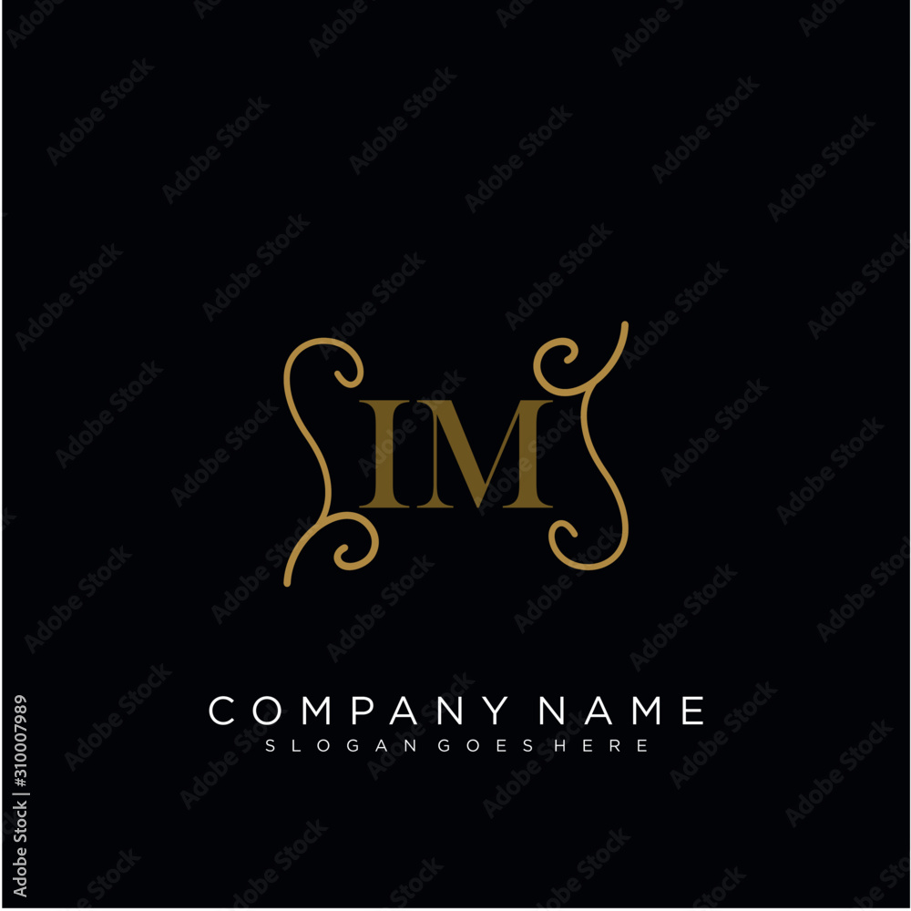 Initial letter IM logo luxury vector mark, gold color elegant classical