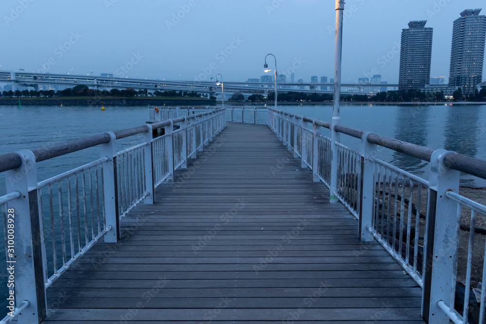 夕暮れの東京湾の風景