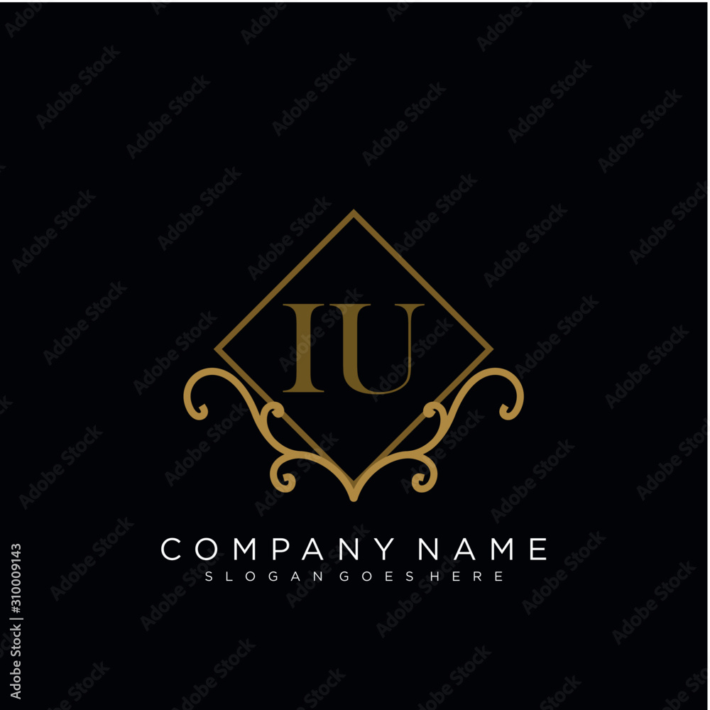 Initial letter IU logo luxury vector mark, gold color elegant classical Initial letter IU logo luxury vector mark, gold color elegant classical