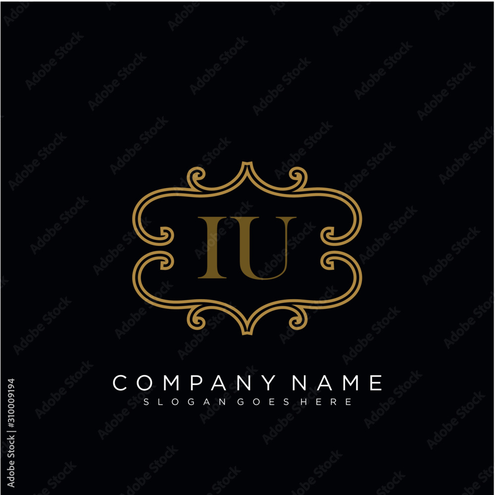 Initial letter IU logo luxury vector mark, gold color elegant classical