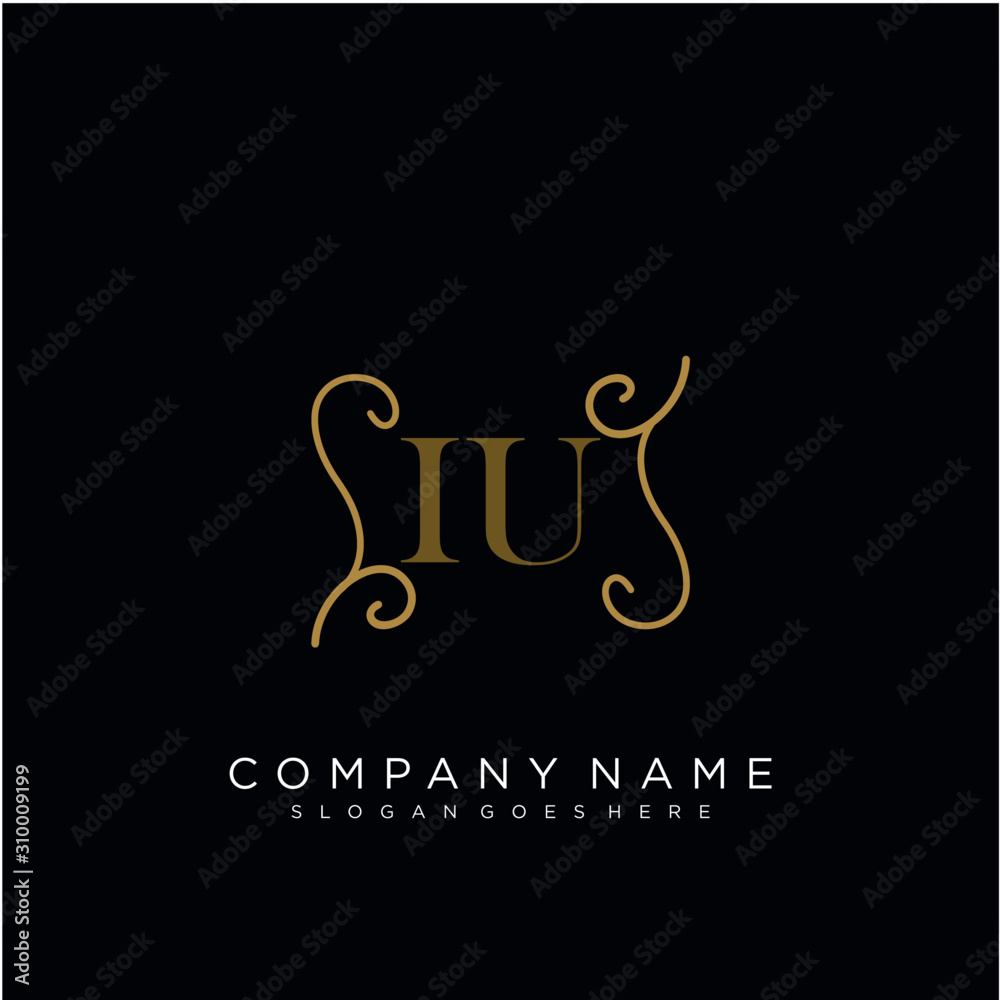 Initial letter IU logo luxury vector mark, gold color elegant classical Initial letter IU logo luxury vector mark, gold color elegant classical